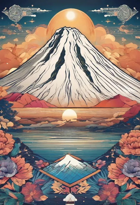 Mount Fuji, Honshu Island, (illustration: 1.0), epic composition, realistic lighting, high-definition detail, masterpiece, best quality, (very detailed CG unified 8k wallpaper), 1 man