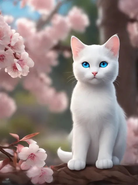 Cute little surreal pure white cat, blue eyes, chibi, adorable super fluffy, logo design, comic, cinematic lighting effects, attractive 3D vector art, Cute and quirky fantasy art, bokeh, hand painted, digital painting, illuminated by soft, Isometric style,...