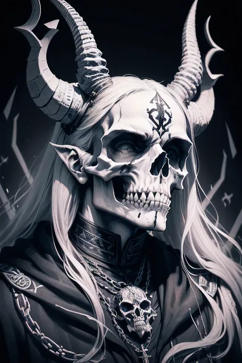 a black and white drawing of a horned skull with snakes around it, highly detailed dark art, ram skull, ram skulls, mark riddick, black metal band logo, ((((occult art)))), with an animal skull for a head, black metal logos, demon white horns, chtulhu, bap...