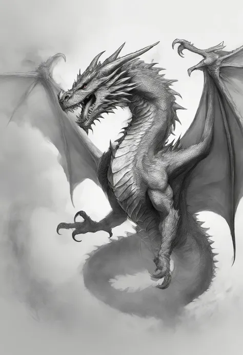 a drawing of a dragon flying with sharp teeth and sharp teeth, dragon art, epic pencil illustration, detailed dragon, by Adam Marczyński, by Sava Šumanović, by Arthur Pan, a dragon, well designed female dragon