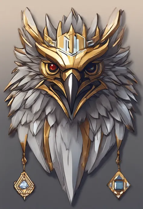 Game medallion with metal eagle head close-up with crown，Close-up of the eagles head，hearthstone art style, Hearthstone style art, hearthstone concept art, Riot game concept art, style of league of legends, iconic character splash art, League of Legends cr...