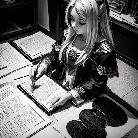 fantasy role playing- black and white ink drawings