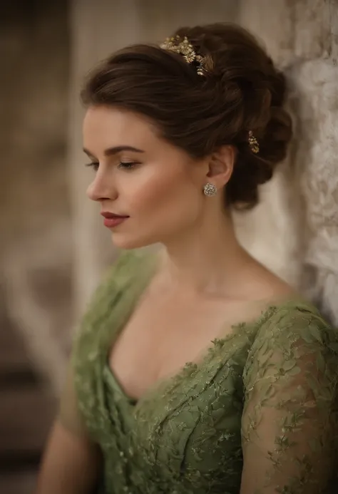 ((Quality work)), les lignes sont claires et concises, The green dress and the beautiful pleated lace complement each other, which enriches the superposition of the whole image, The graceful Edwardian lace dress and princess skirt add a lot to the characte...