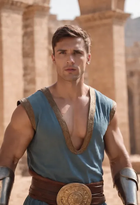 arafed man in a blue thong is standing in front of a roman colossion, dynamic action poses, a screenshot inspired by Alexander Fedosav, dynamic action pose, reddit, massurrealism, very sexy masculine, in a coliseum, mid-shot of a hunky, roman gladiator, st...