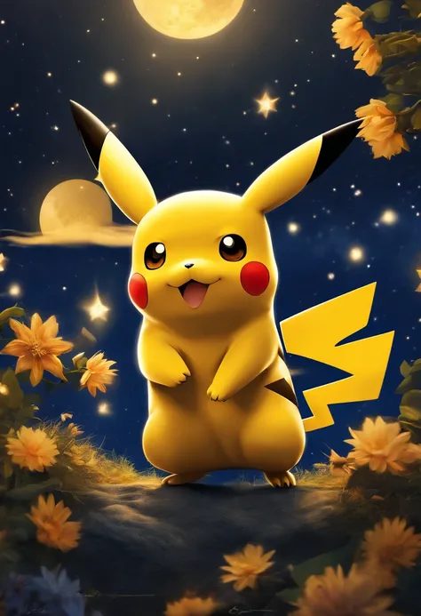 Starry night style of pikachu