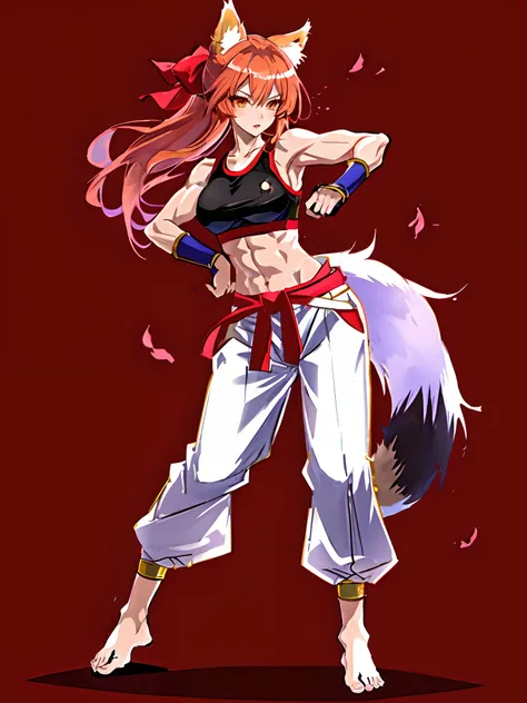 anime character with a cat tail and a cat tail in his hands, raposa nobushi, personagem de jogo de luta, Kitsune, uma bela mulher Kitsune, Personagem de King of Fighters, estilo de arte guilty gear, female anthropomorphic wolf, holo is a wolf girl, como pe...