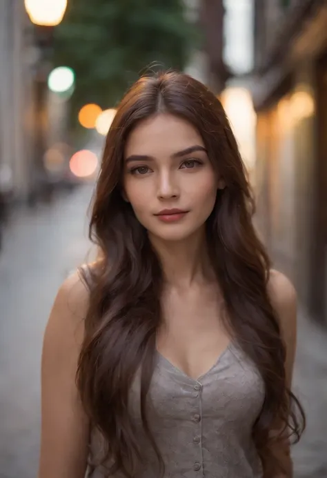 1 acian girl, long hair, city street, dark light, single focus, movie light,  (Canon EOS 5D Mark IV Camera, Famous for capturing vibrant colors and rich textures:1.2), full body