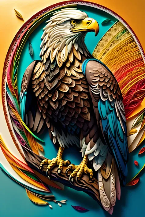 eagle, multi dimensional paper quilling, art, yang08k, beautiful, colorful, masterpieces, top quality, best quality, official art, beautiful and aesthetic,