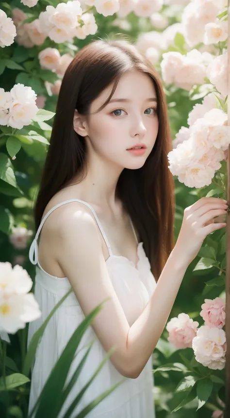 Beautiful girl surrounded by flowers、Russian and half、18year old