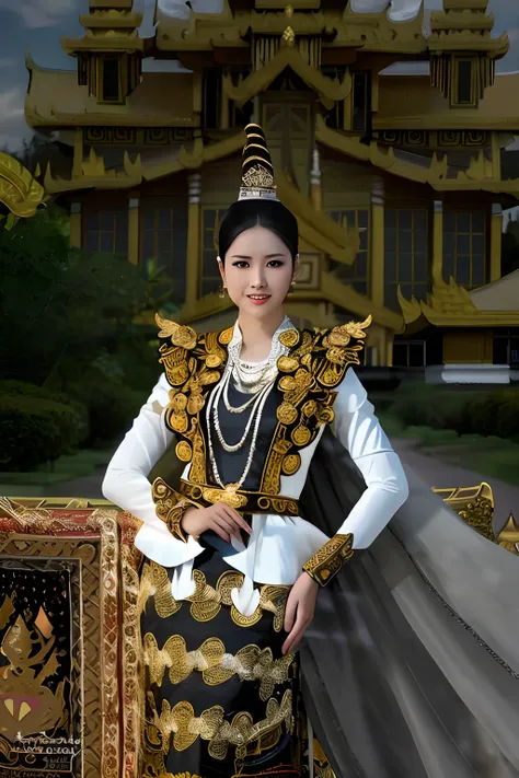 arafed woman in a traditional thai costume posing for a picture, sukhothai costume, wearing ornate clothing, wearing traditional...