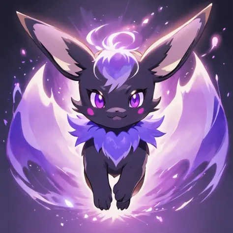 Eevee, ebony black, fangs, ghostly violet and purple aura, spooky, nightmare, masterpiece, best quality