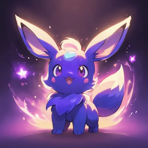 Eevee, ebony black, fangs, ghostly violet and purple aura, spooky, nightmare, masterpiece, best quality