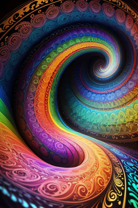 A realistic psychedelic spiral drawing in magnificent and captivating colors