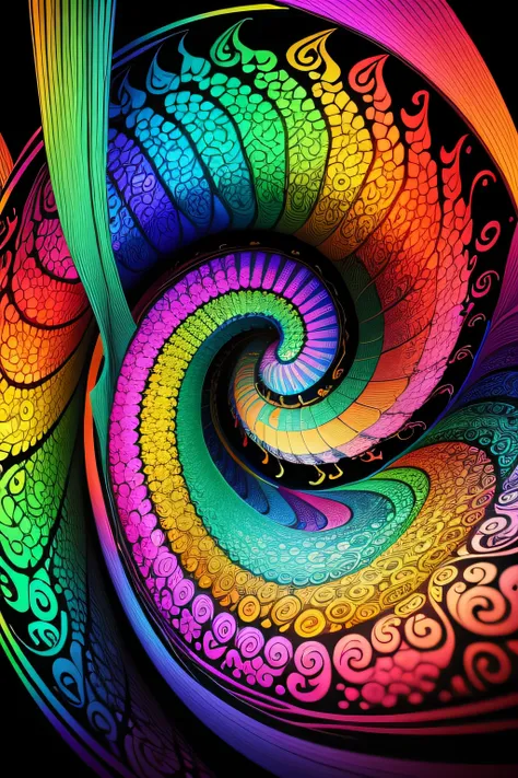 A realistic psychedelic spiral drawing in magnificent and captivating colors