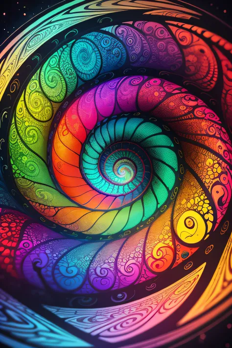 A realistic psychedelic spiral drawing in magnificent and captivating colors