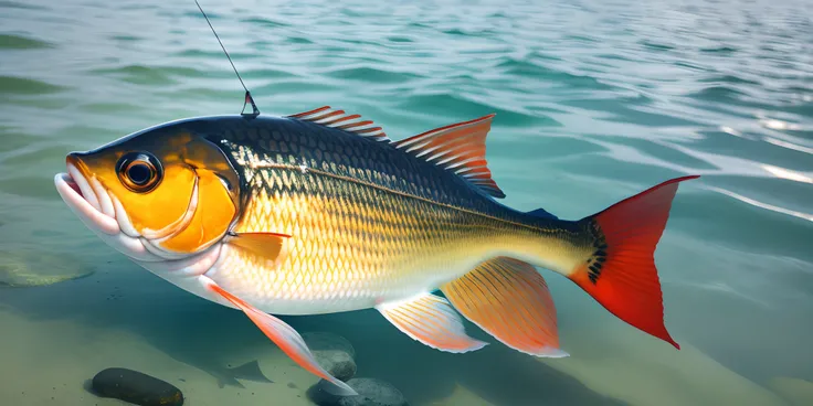 Imagina el momento en que el pescador tira de su red y, instead of an ordinary fish, aparece un reluciente pez dorado que brilla bajo el sol.