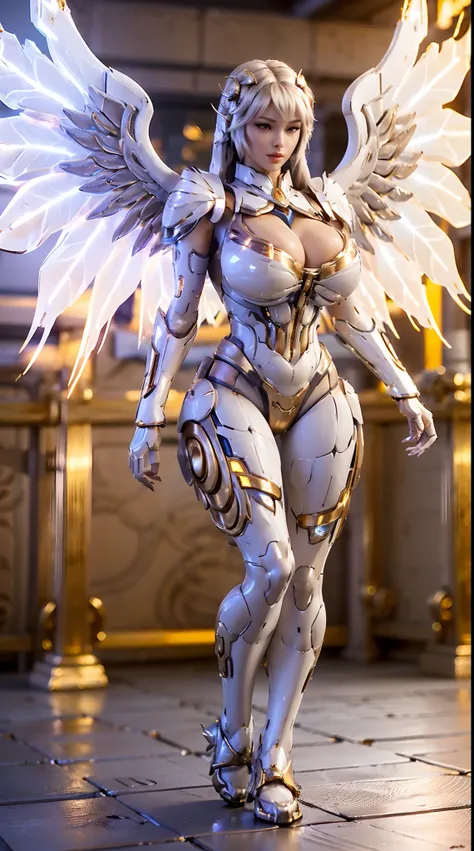 HUGE FAKE BOOBS, (BEAUTIFUL), (GOLD, WHITE), FUTURISTIC PHOENIX ARMOR GEAR, FUTURISTIC MECHA SUIT, (CLEAVAGE), ((LARGEST MECHANICAL GODDESS WINGS)), (SKINTIGHT YOGA PANTS), (TALL LEGS), FRONT, (STANDING), SLENDER SEXY BODY, MUSCLE ABS, UHD, 8K, 1080P.