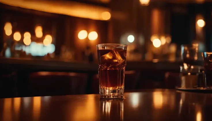 drink na mesa de um restaurante muito elegante vintage jazz ao fundo luz neon