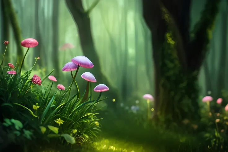 masterpiece, best quality, high quality,extremely detailed CG unity 8k wallpaper, An enchanting and dreamy scene of a fantasy forest, with towering trees, glowing mushrooms, and hidden fairy glens, creating a sense of mystique and enchantment, artstation, ...