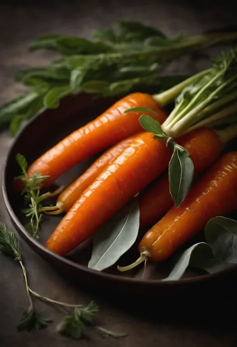 create an image that depicts a recipe for Glazed Carrot with Sage