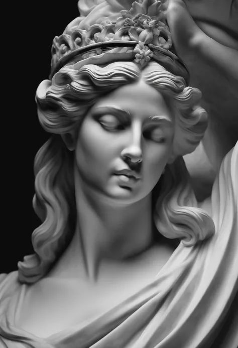 el busto de Atenea con un cuervo posado, Classical Greek goddess, white marble, en blanco y negro 4K,Cara lateral, Super realistic photo wallpaper 1920x1080