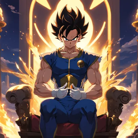 Vegeta em um terno preto, fumando um cigarro, sitting on a royal throne that highlights his power and influence, Macho, Dragon ball, anime
(best quality, 4k, Altas, ultra-detalhado), detailed facial features, intense expression, foco nítido, cores vibrante...