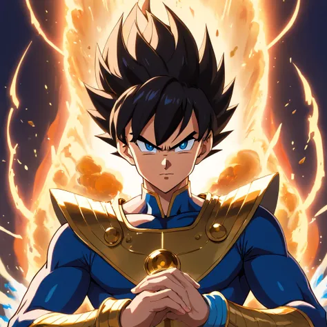 Vegeta em um ((terno preto)), fumando um cigarro, sitting on a royal throne that highlights his power and influence, macho, Dragon ball, anime
(best quality, 4k, Alto, ultra-detalhado), detailed facial features, intense expression, foco nítido, cores vibra...