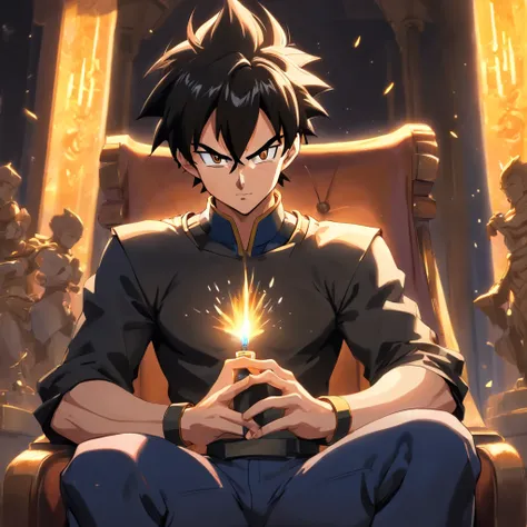 Vegeta em um ((Terno Preto)), fumando um cigarro, sitting on a royal throne that highlights his power and influence, macho, Dragon ball, anime
(best quality, 4k, alto, ultra-detalhado), detailed facial features, intense expression, foco nítido, cores vibra...