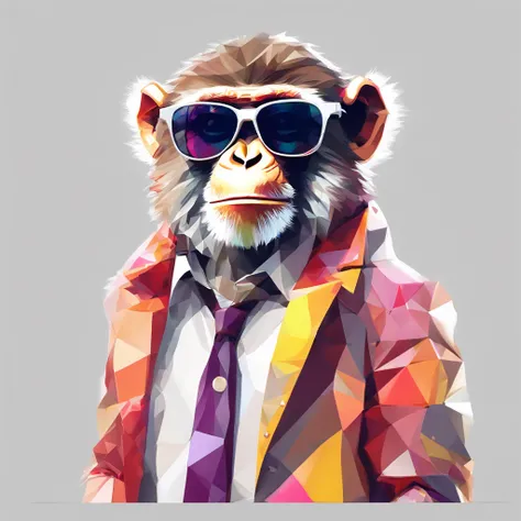 Perfect alignment, Cute little monkey in jacket，Crystal Vase，Rose flower, Wearing sunglasses, cheerfulness, Standing position, Abstract beauty, Centered, Looking at the camera, Facing the camera, Approaching perfection, Dynamic, Highly detailed, Smooth, Sh...