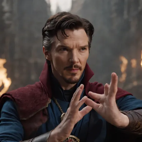 "Experience the mystical power of Doctor Strange as he summons supernatural forces with his hands, captured in an impressive 8k ultra-HD resolution."