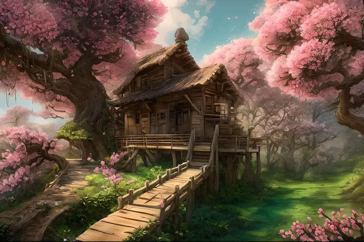 premiados, Conceito-Arte, Belas Artes, epic fantasy digital art, birds eye vision，Cinematic lighting,Vista descendente，Tiro Super Wide，Viewing angle from afar，profundidade de campos，The beauty of an idyllic country fairy tale，cachoeira，Pitoresca, Pitoresco...