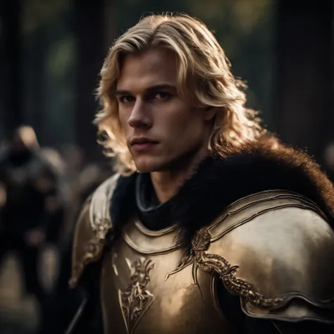 realistic young male blond paladin