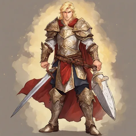 ralistic blonde young male paladin