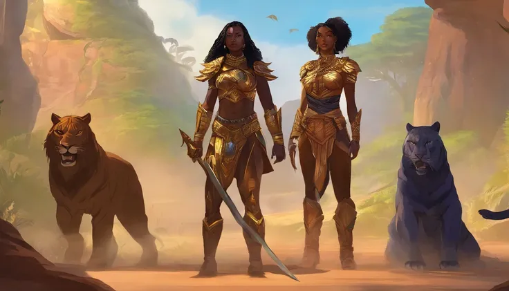 uma mulher com uma roupa preta e um tigre, mulheres guerreiras musculosas, A leoa preta lisa, Rainha da Selva, Wakanda, epic 3 d oshun, Fundo Wakanda, mulher forte, pele negra!!!, pele escura deusa feminina do amor, pantera negra, Warrior Woman, amazon war...