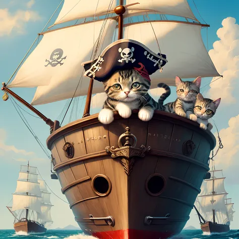 Pirate kittens on a pirate ship