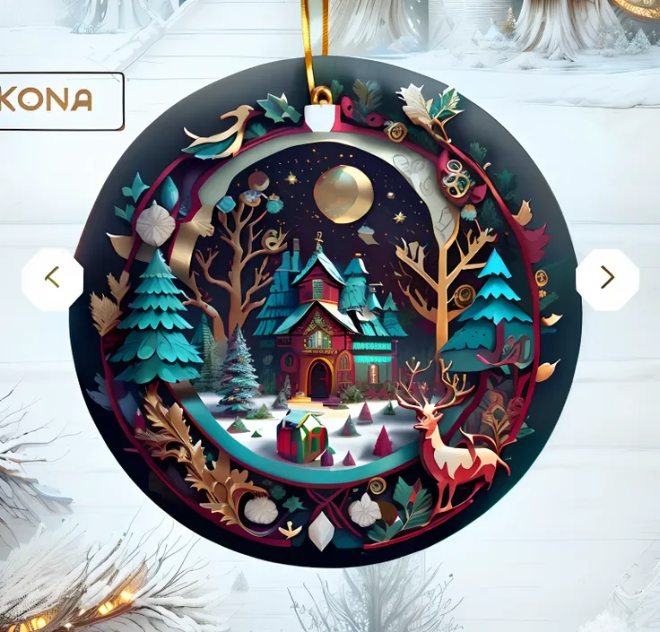 a close up of a christmas ornament with a house and trees, hyper detailed ornament, ultra intricate detailed, detailed ornaments, organic ornament, higher detailed illustration, high detailed illustration, cyberpunk ornaments, ultra - detailed and intricat...