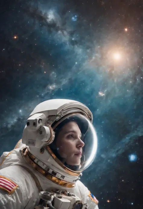 An astronaut transformed into a skull floats in the abyss of space, surrounded by a cosmic ocean of galaxies and nebulae that form unique constellations. The bubbles that surround it contain fragments of knowledge and secrets of the universe. The photo is ...