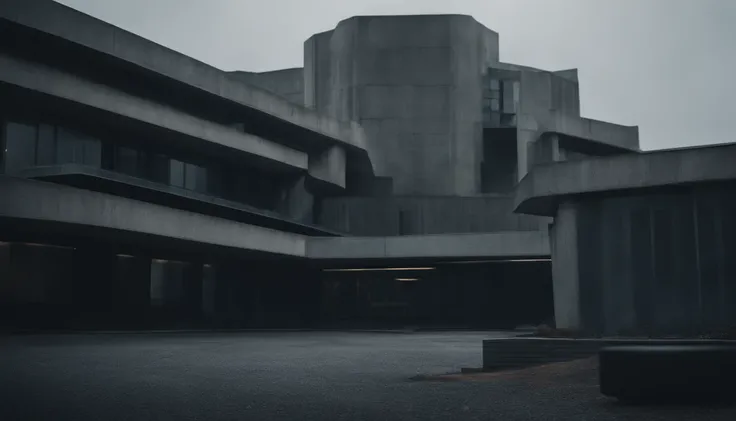 a dystopia with lots of Brutalist architecture