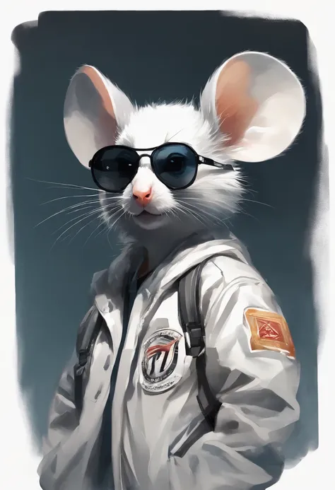 Perfect centering, Cute mouse, Wear a student team jacket, Wearing sunglasses, Wearing headphones, cheerfulness, Standing position, Abstract beauty, Centered, Looking at the camera, Facing the camera, Approaching perfection, Dynamic, Highly detailed, Smoot...