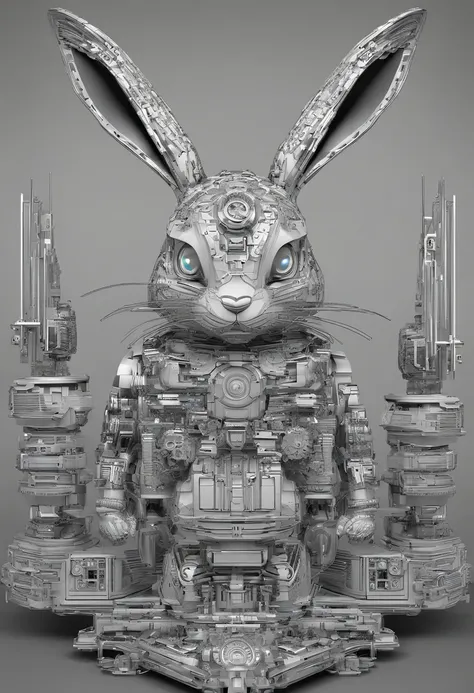 Mecha rabbit,Long ears,Rabbits mouth,Beautifully carved,,（Rabbit anthropomorphism）,Rich in color,Exquisitely.There are flowers around,Tight fit,On the back is the moon，starrysky,sportrait