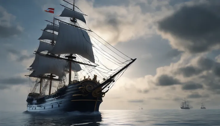 Best quality, 4K, A high resolution, Masterpiece:1.2.Victorian warships,Historical battleships,cannon fire,Stormy weather,Rigging on board,[Subtle fog:1.1],Elaborate woodwork,Vintage tall mast,Delicate water reflection,Magnificent majesty,Highly detailed d...