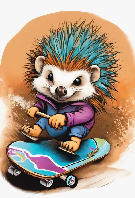 Artistic Image, pintura de pista de skate, colorida, radical, exagerada, of a hedgehog, surf style, graffite, punk, realista, colorido, cartoon netwoork, desenho de pista de skate, arte de rua