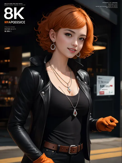 (masterpiece, 8k, best quality), magazine scan,(magazine cover:1.2), cover text, text,( magatama necklace:1.1), (professional photo), wlop, 1girl, purple gloves, dark purple open jacket and black top, dynamic pose, femme fatale, like a Instagram celebrity,...