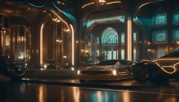 A futuristic Decopunk utopian metropolis with lots of Art Deco architecture, soft-lighting, foco nítido, qualidade 8k, Foto RAW