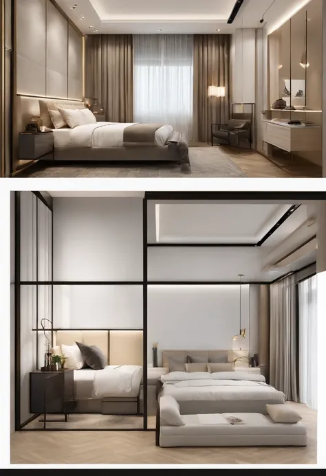 Themes and design methods for modern bedrooms，I recommend choosing brevity、Stylish and functional décor。Here are some suggested color schemes、Furniture placement and other décor options：

1. Color scheme：
   - Main color：Choose neutral tones such as white、...