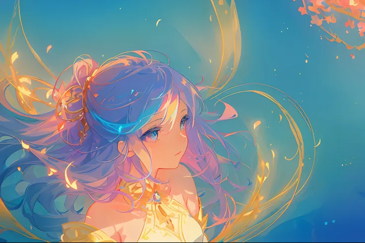 anime, princess flowing gown, glowing ethereal hair, anime girl with cosmic hair, beautiful young wind spirit, beautiful anime art style, beautiful digital illustration, inspired by Glen Keane, inspired by Lois van Baarle, disney art style, glowing aura ar...