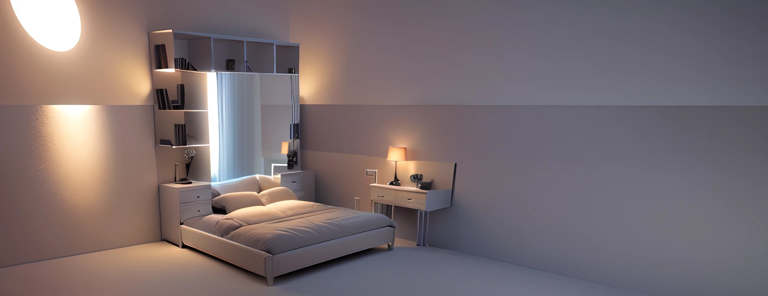 a rendering of a bed with a mirror and a night stand, furniture concept photo!!, rendered 3d model, sketch - up, 3d rendered, 3 d rendered, rendered, 3 / 4 view, 3/4 view, 3 d rendering, 3d rendering, 3d rendered model, bed on the right, bed room, 3/4 view...