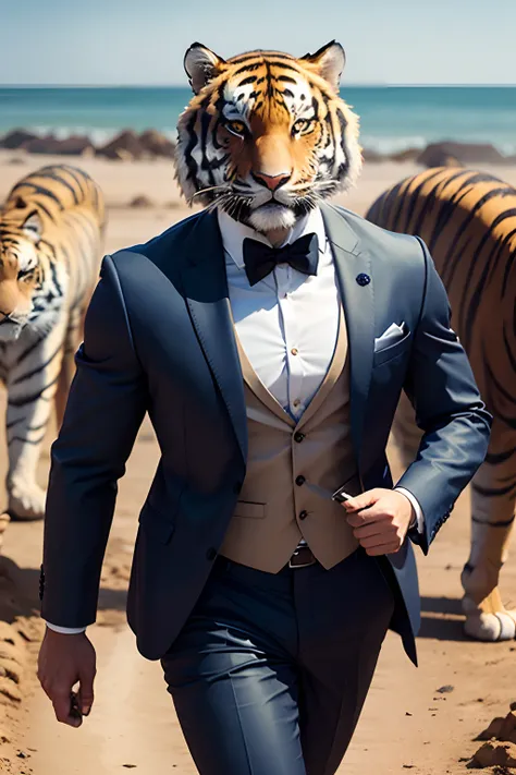 tiger with suit on an expedition