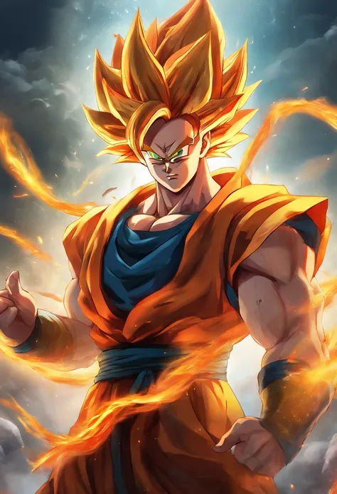 Gogeta Super Saiyan, red hair, Transformation Arms Crossed, battlefield, 8k uhd, gold