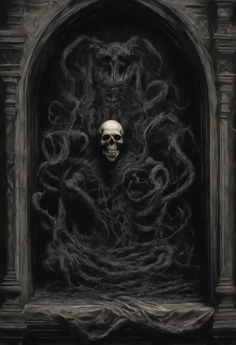 An oil painting of true evil, No estilo de trompe – Loeil Illusionistic Detail, blink – and – you – lose – detail, Wiccano, litografia, dark and macabre gothic, romantic gothic, dark and ornate gothic